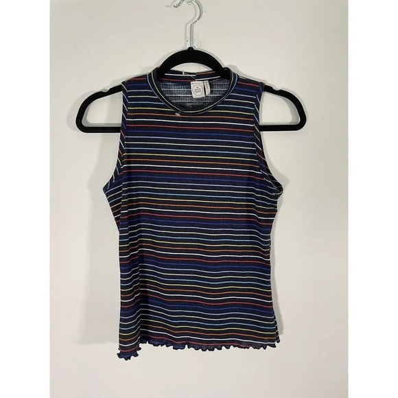 Paper Crane Multicolor Striped Scalloped Hem Sleeveless Tank Top‎ NWT Size Small - Picture 1 of 5